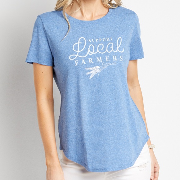NEW! Maurices Support Local Farmers Graphic Short Sleeve T-Shirt In Vintage Blue - Picture 4 of 16